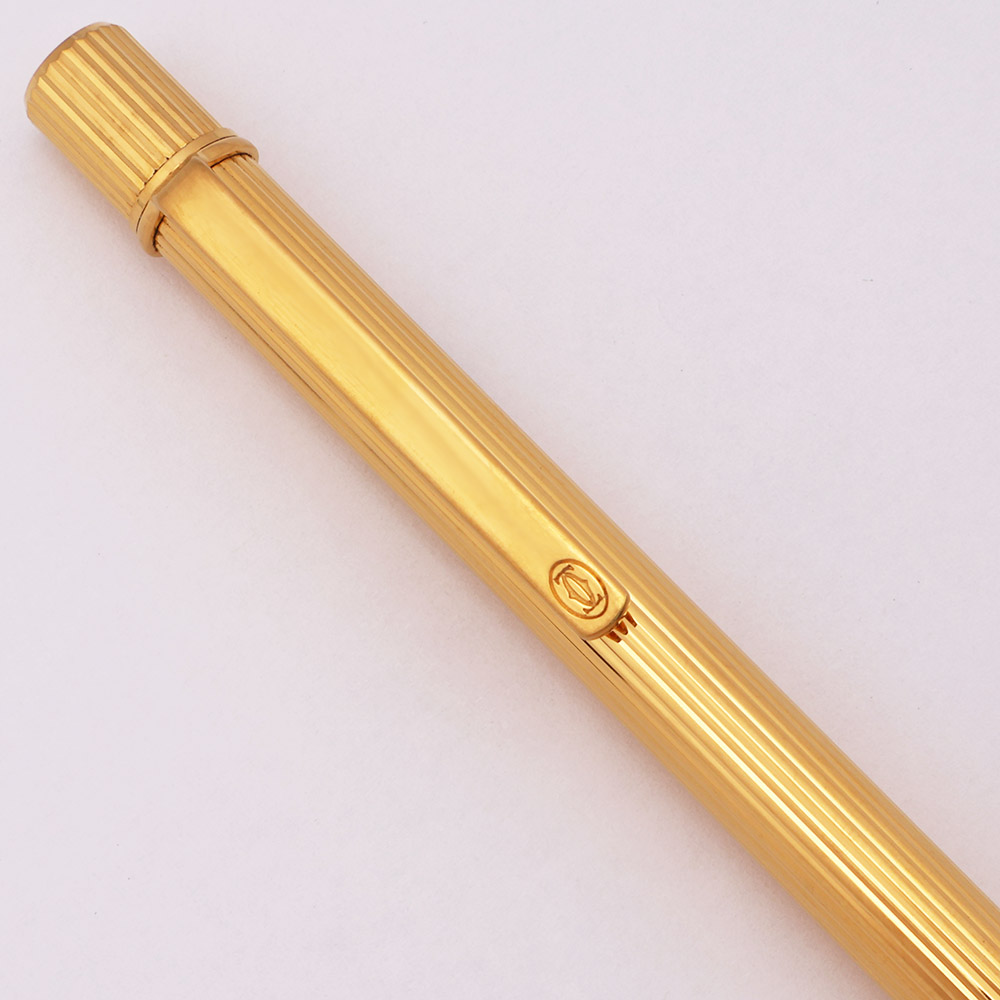 Must de Cartier Ballpoint and Pencil Set - Gold w Lined Pattern